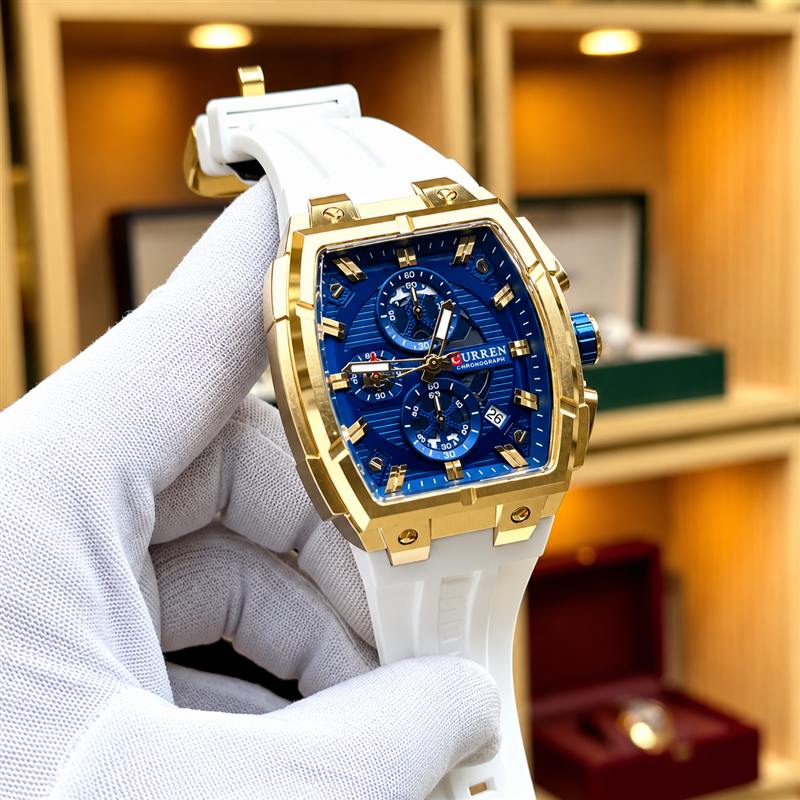 Foto real Curren 8488 blanco, dorado y azul