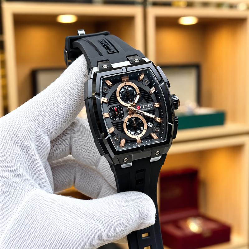 Foto real Curren 8488 negro y oro rosa
